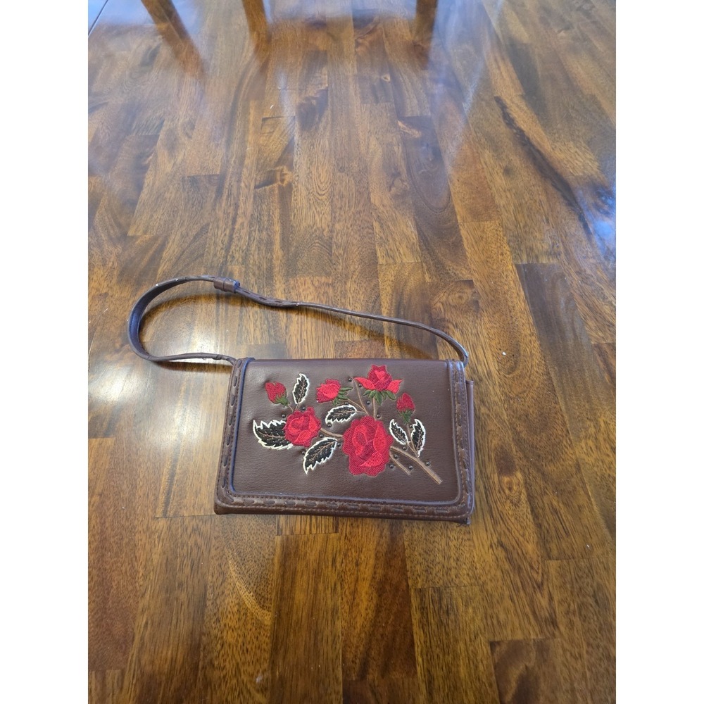 Leather Rose Purse Small Strap Crossbody‎ Bag Shoulder Handbag Women's Brown